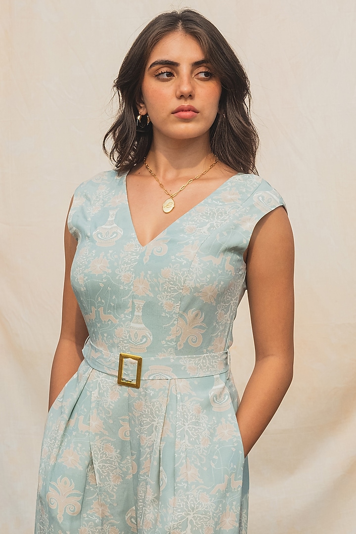 Pastel Blue Moroccan Crepe Printed Jumpsuit by Kauza at Pernia's Pop Up Shop
