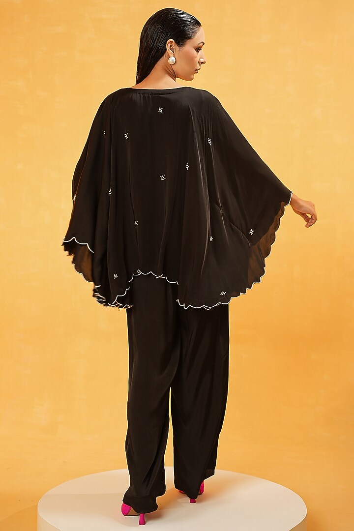 Black Modal Silk Boota Hand Embroidered Co-Ord Set by Kauza at Pernia's Pop Up Shop