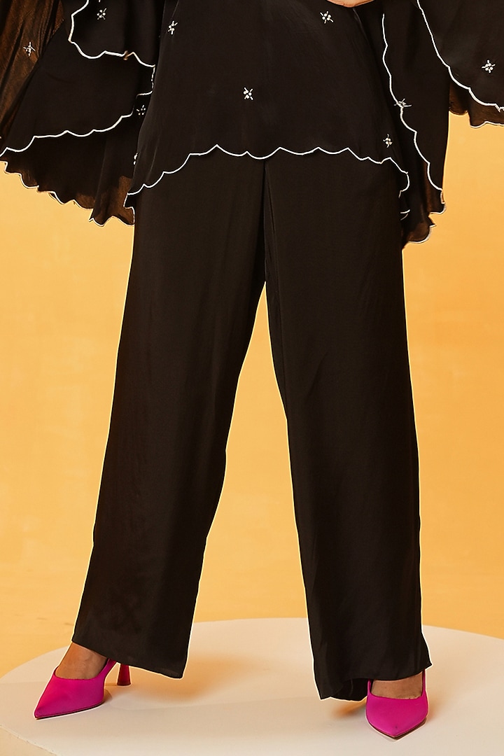 Black Modal Silk Boota Hand Embroidered Co-Ord Set by Kauza at Pernia's Pop Up Shop