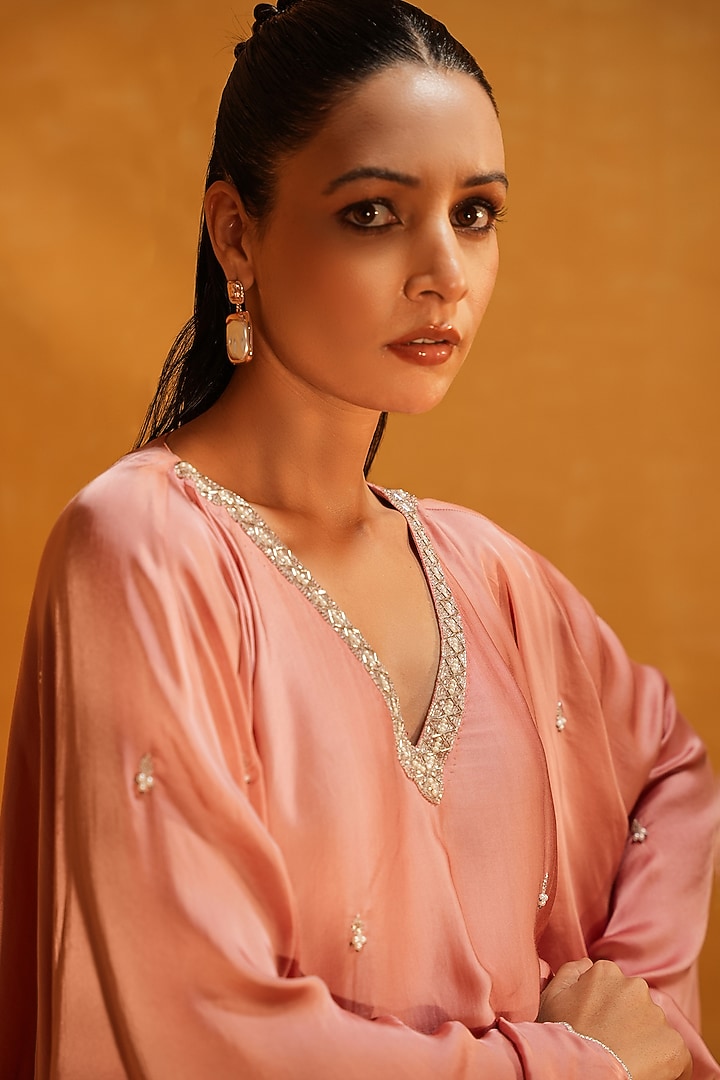Blush Pink Modal Silk Boota Hand Embroidered Co-Ord Set by Kauza at Pernia's Pop Up Shop