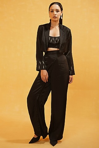 Black Bosky Hand Embroidered Blazer Set by Kauza