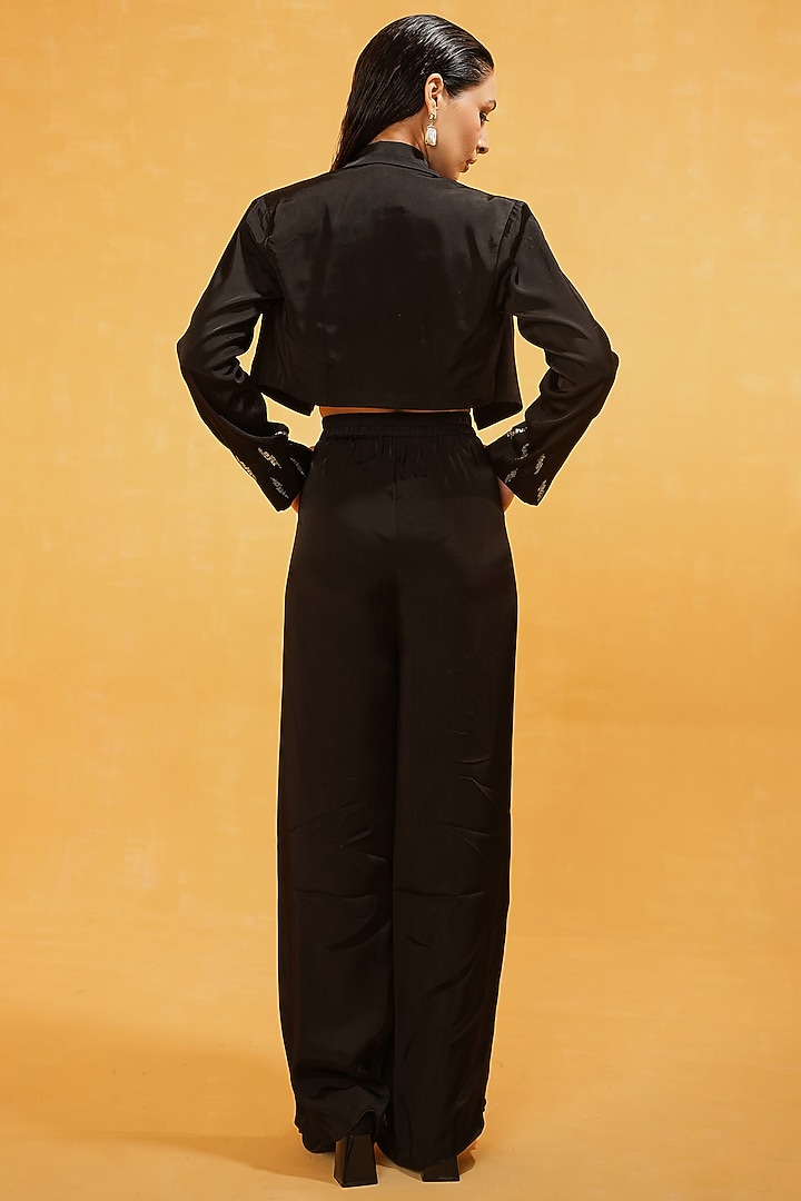 Black Bosky Hand Embroidered Blazer Set by Kauza at Pernia's Pop Up Shop