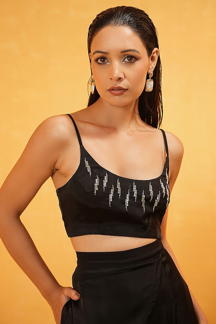 Black Bosky Hand Embroidered Blazer Set by Kauza at Pernia's Pop Up Shop