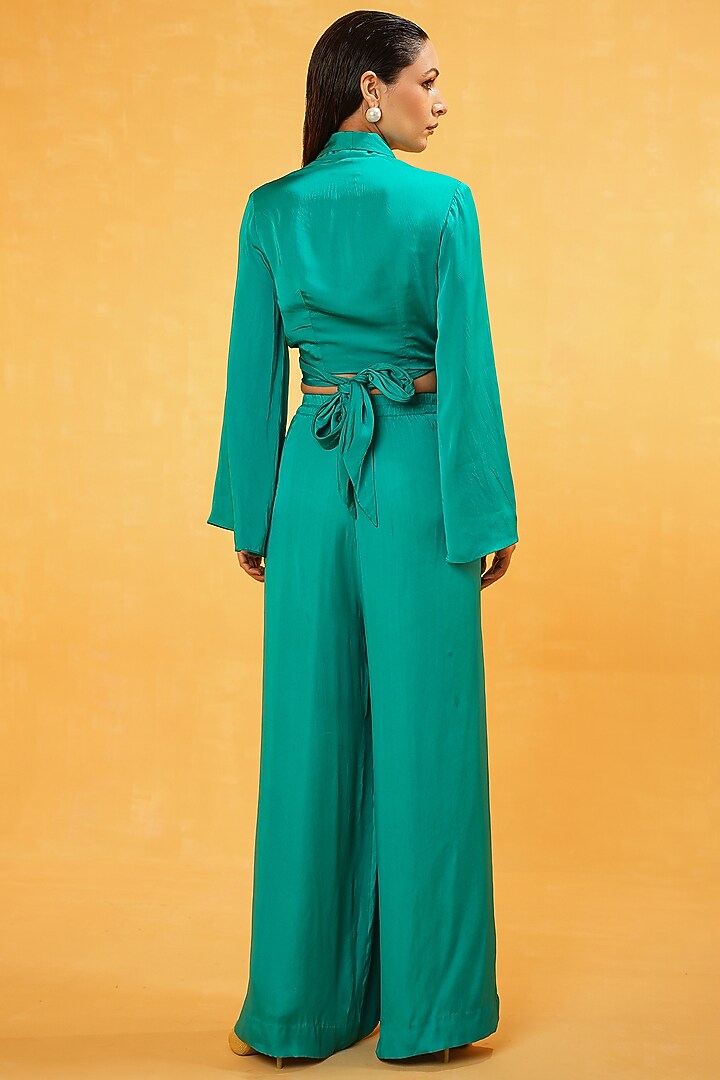 Blue Modal Silk Hand Embroidered Co-Ord Set by Kauza at Pernia's Pop Up Shop