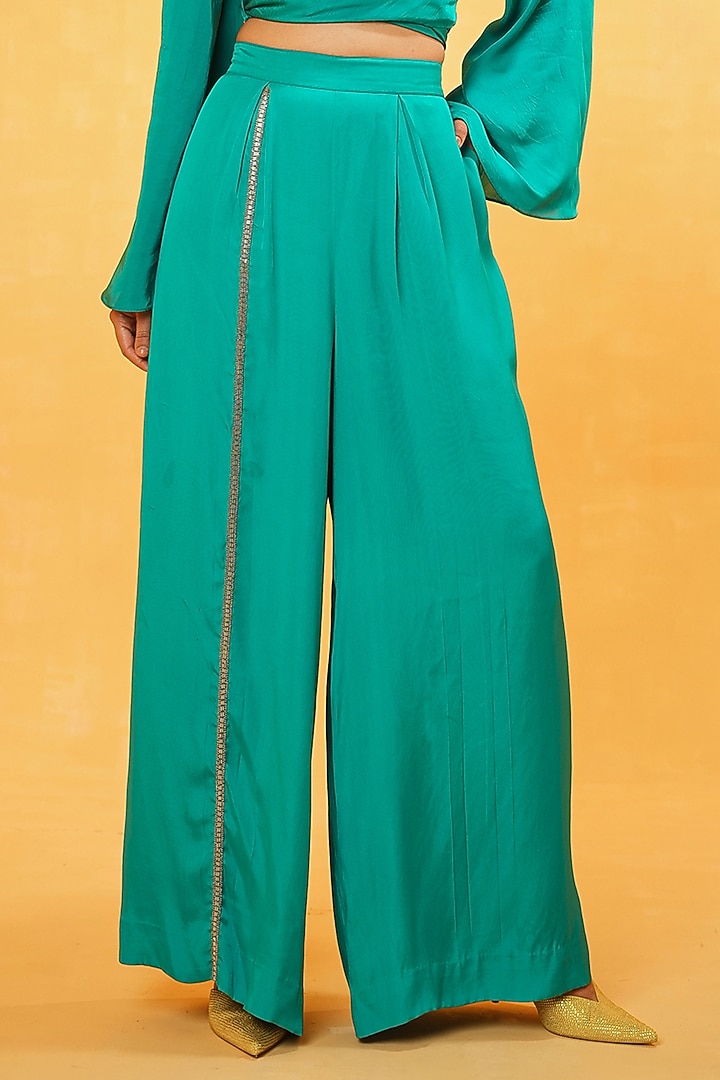 Blue Modal Silk Hand Embroidered Co-Ord Set by Kauza at Pernia's Pop Up Shop