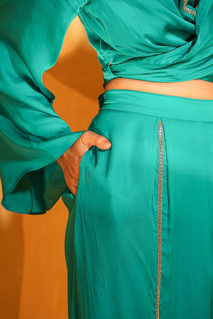 Blue Modal Silk Hand Embroidered Co-Ord Set by Kauza at Pernia's Pop Up Shop
