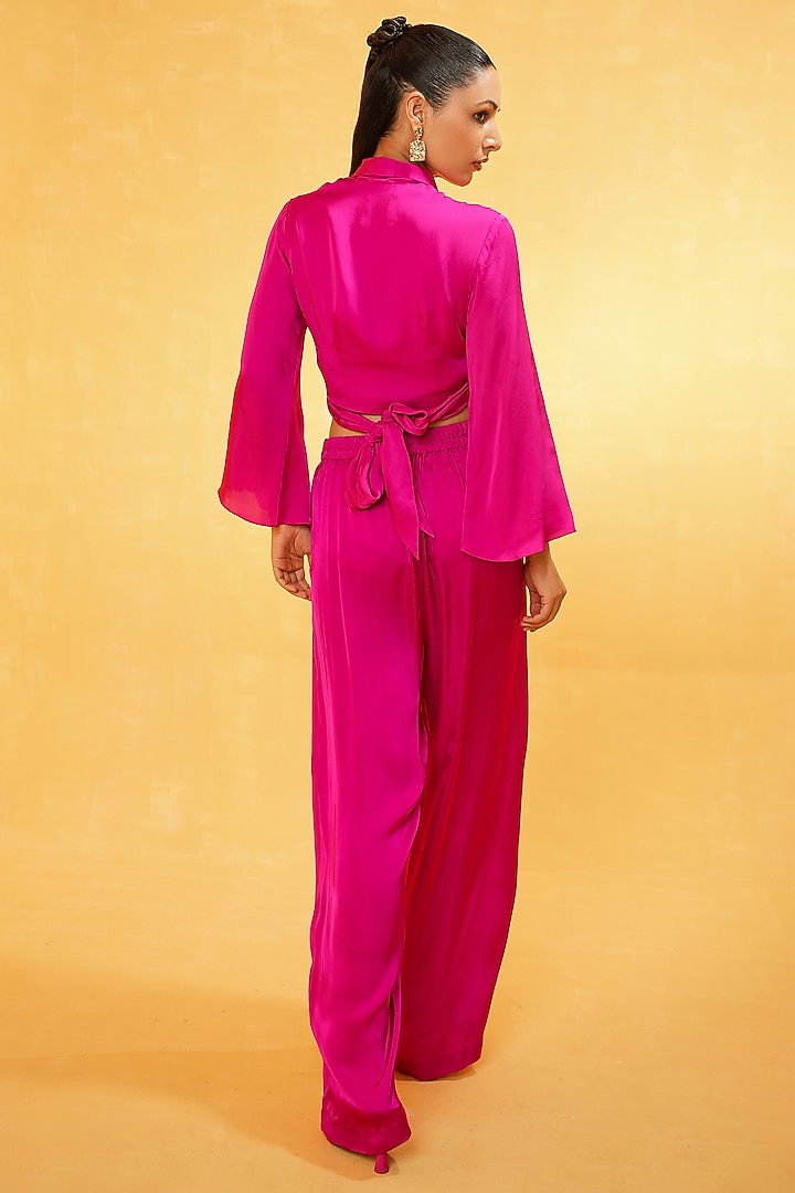 Pink Modal Silk Hand Embroidered Co-Ord Set by Kauza at Pernia's Pop Up Shop