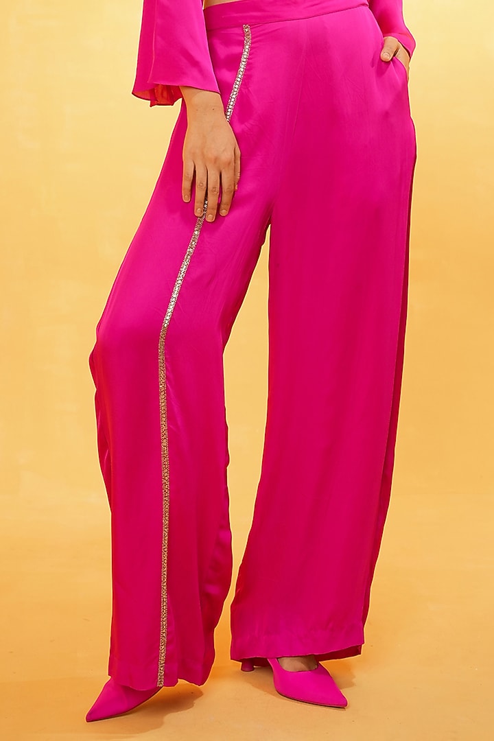 Pink Modal Silk Hand Embroidered Co-Ord Set by Kauza at Pernia's Pop Up Shop