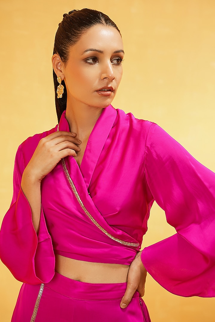 Pink Modal Silk Hand Embroidered Co-Ord Set by Kauza at Pernia's Pop Up Shop