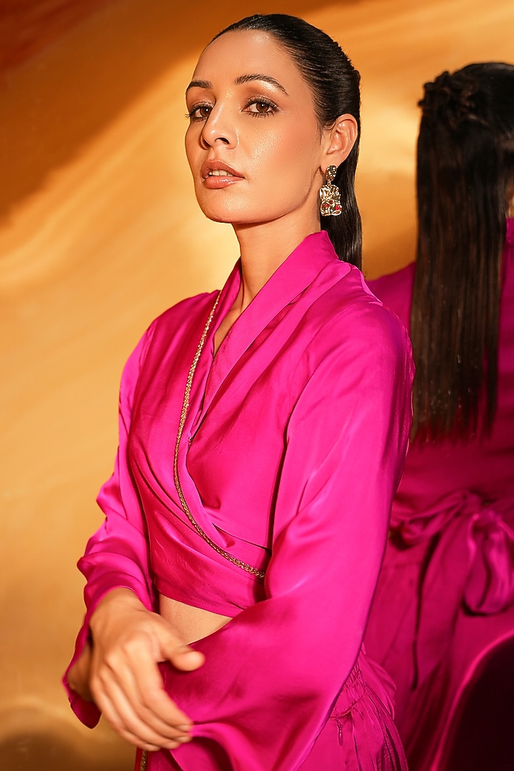 Pink Modal Silk Hand Embroidered Co-Ord Set by Kauza at Pernia's Pop Up Shop