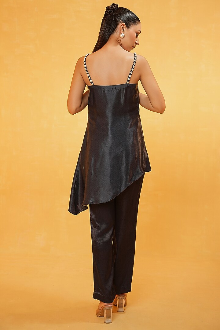 Black Bosky Placement Printed Asymmetric Tunic Set by Kauza at Pernia's Pop Up Shop