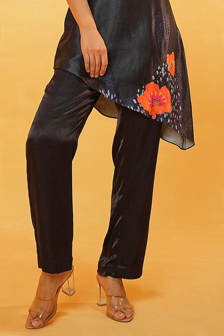 Black Bosky Placement Printed Asymmetric Tunic Set by Kauza at Pernia's Pop Up Shop