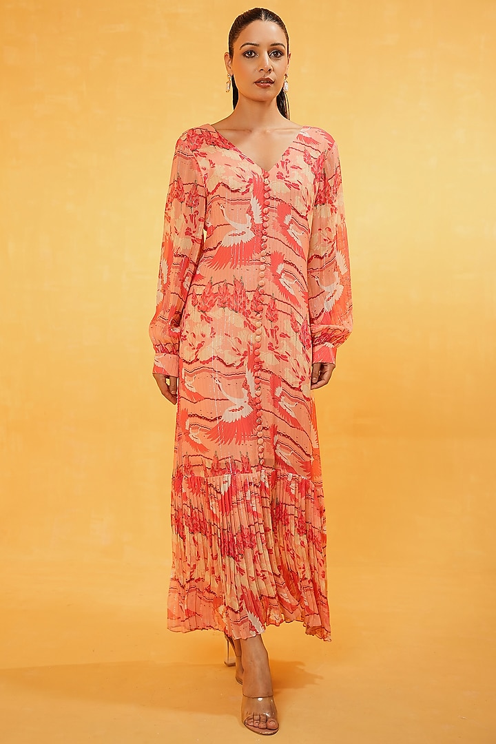 Multi-Colored Lurex Printed A-Line Dress by Kauza