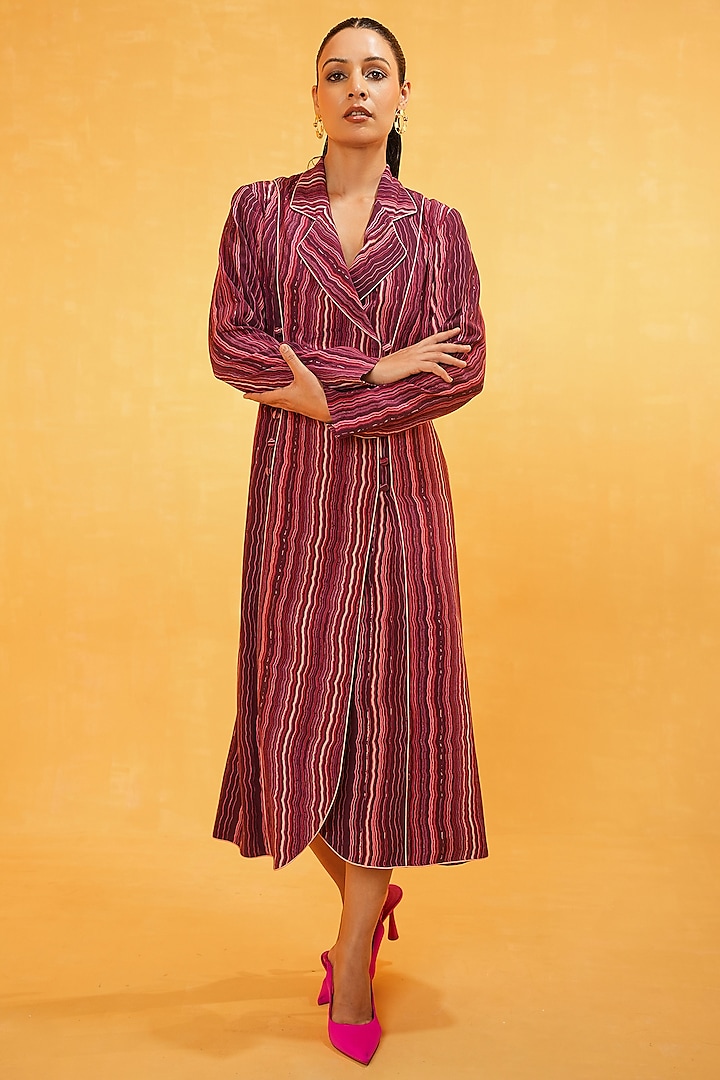 Multi-Colored Moroccan Crepe Printed A-Line Blazer Dress by Kauza
