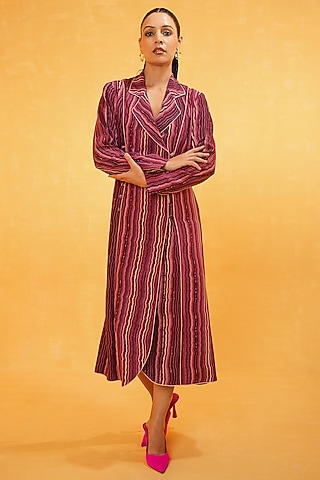 Multi-Colored Moroccan Crepe Printed A-Line Blazer Dress by Kauza