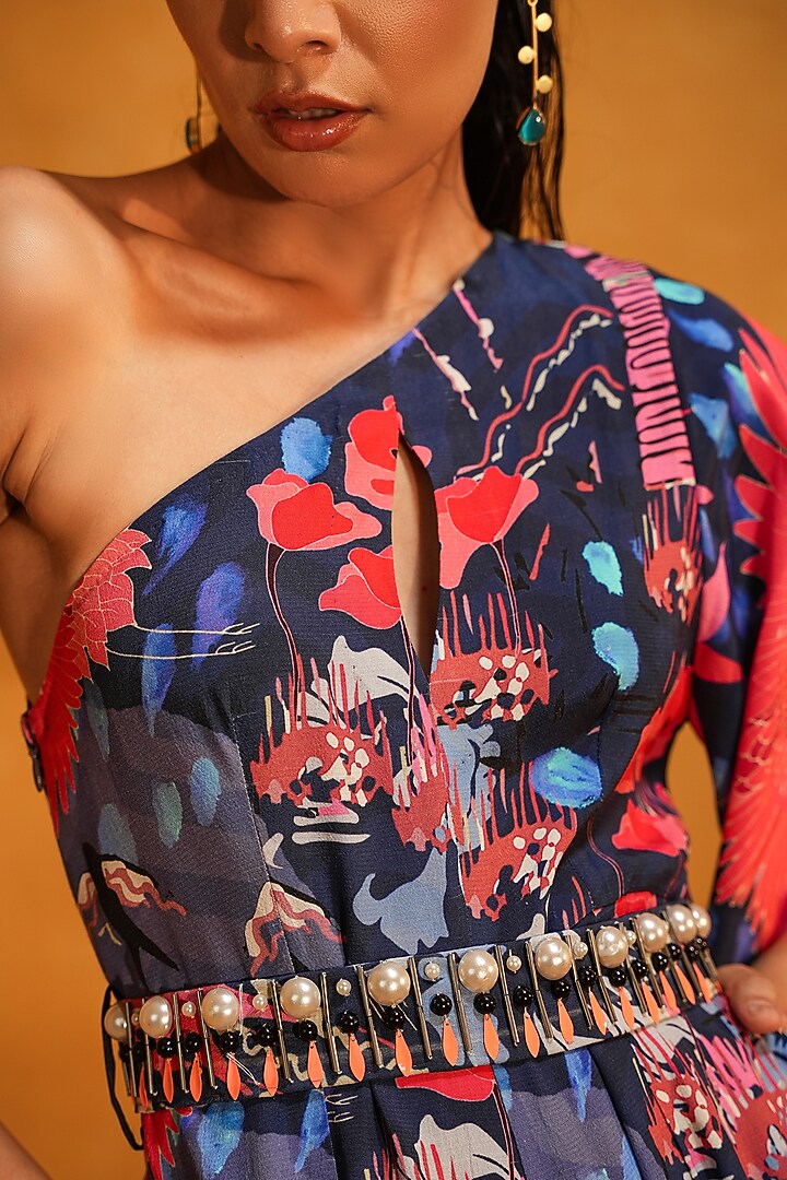 Multi-Colored Moroccan Crepe Printed One-Shoulder Jumpsuit by Kauza at Pernia's Pop Up Shop