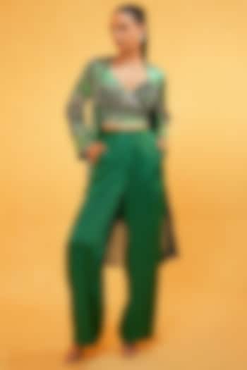 Green Modal Printed Jacket Set by Kauza
