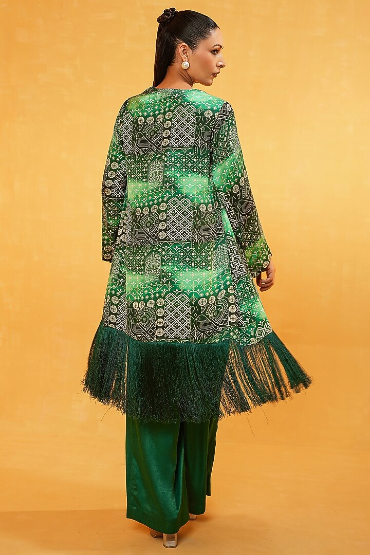 Green Modal Printed Jacket Set by Kauza at Pernia's Pop Up Shop