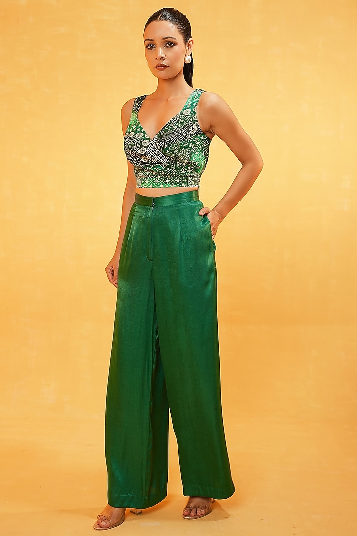 Green Modal Printed Jacket Set by Kauza at Pernia's Pop Up Shop