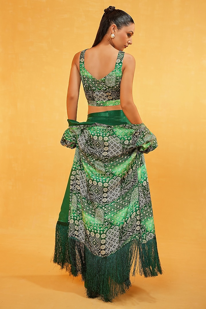 Green Modal Printed Jacket Set by Kauza at Pernia's Pop Up Shop