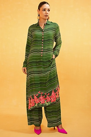 Green Moroccan Crepe Printed Kurta Set by Kauza