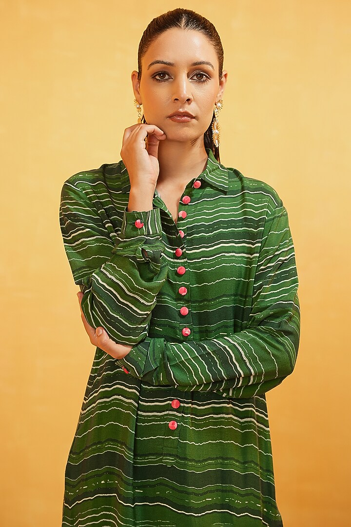 Green Moroccan Crepe Printed Kurta Set by Kauza at Pernia's Pop Up Shop