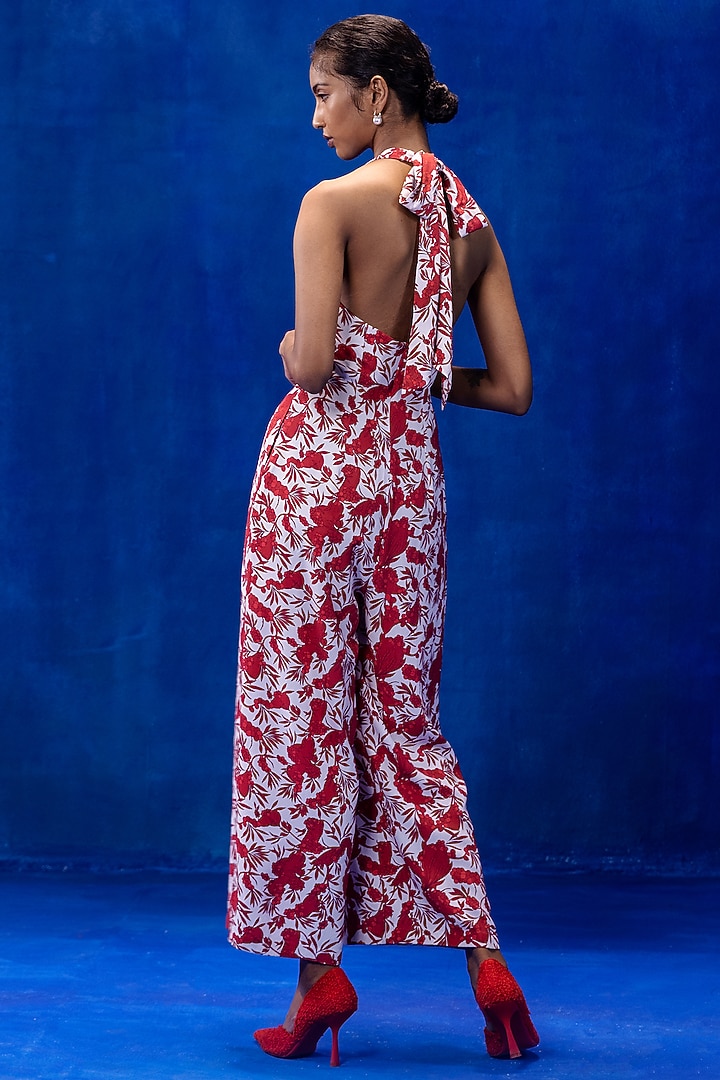 Red & White Printed Jumpsuit by Kauza at Pernia's Pop Up Shop