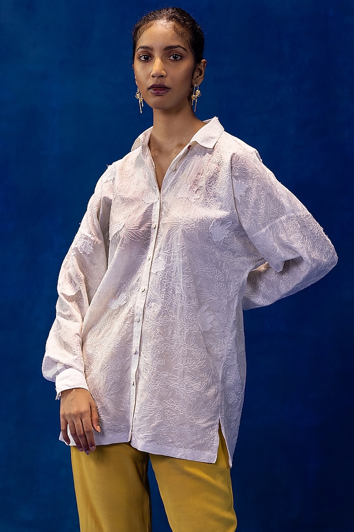 White Embroidered Shirt by Kauza