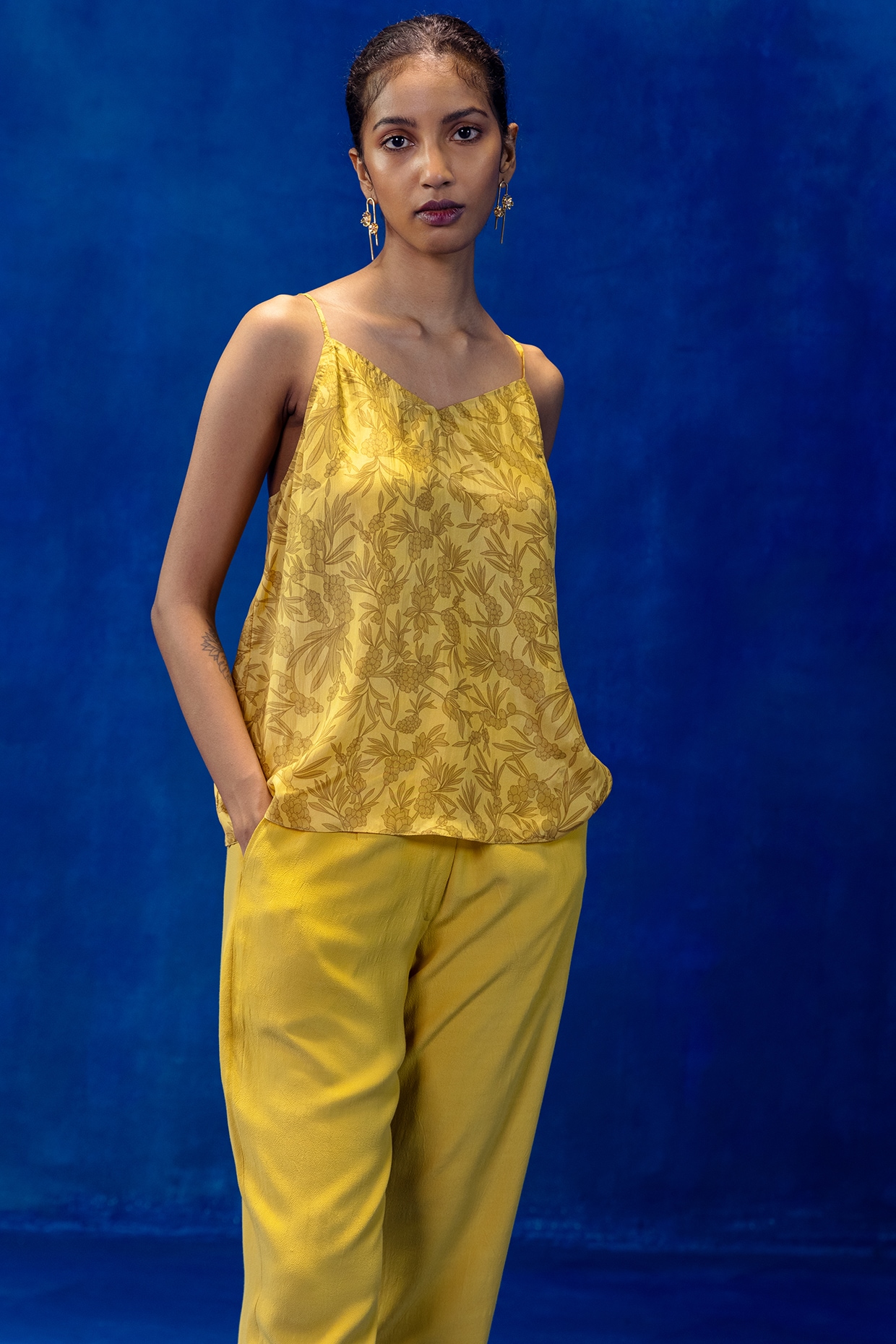 Spicy Mustard Heavy Crepe Pants Design by Kauza at Pernia's Pop Up Shop 2024