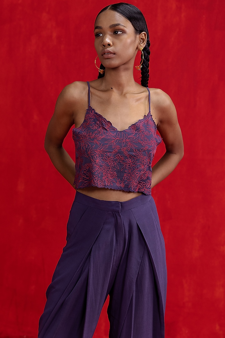 Petunia Purple Embroidered Crop Top by Kauza at Pernia's Pop Up Shop