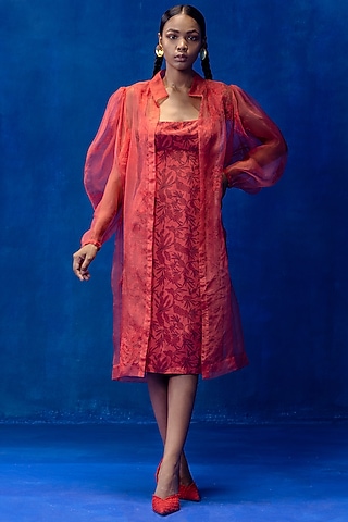 Rococo Red Organza Overshirt by Kauza