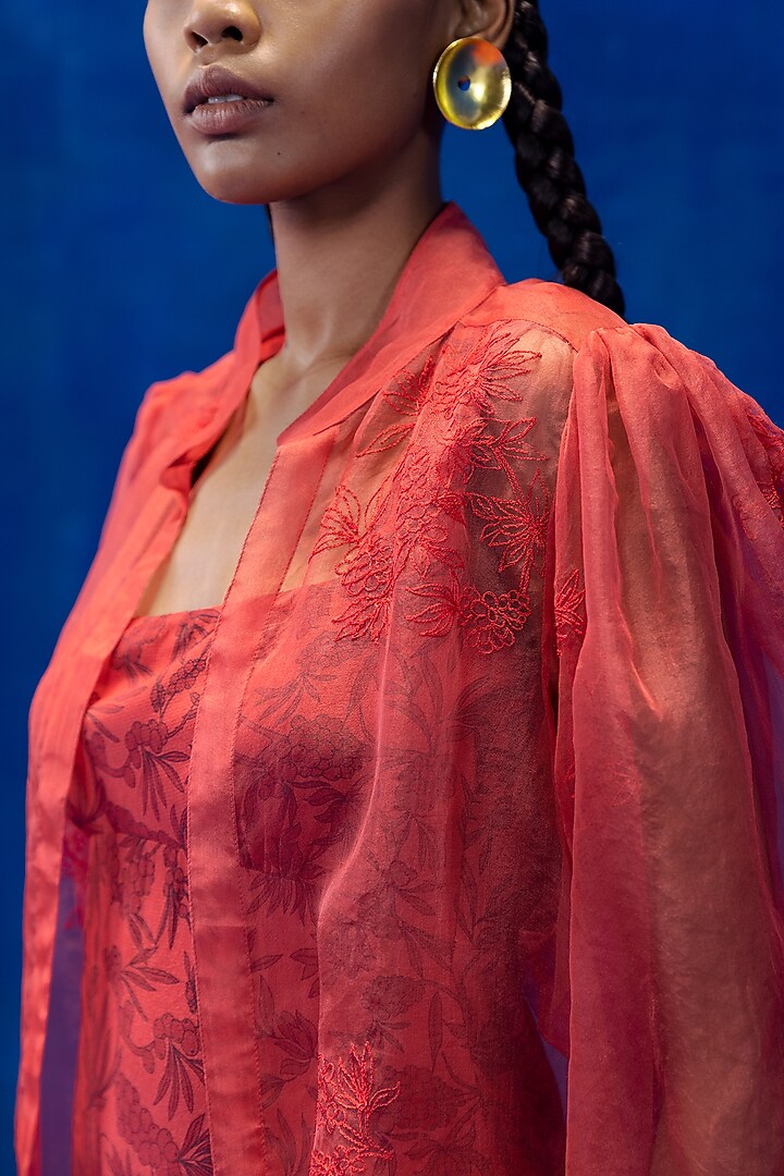 Rococo Red Organza Overshirt by Kauza at Pernia's Pop Up Shop
