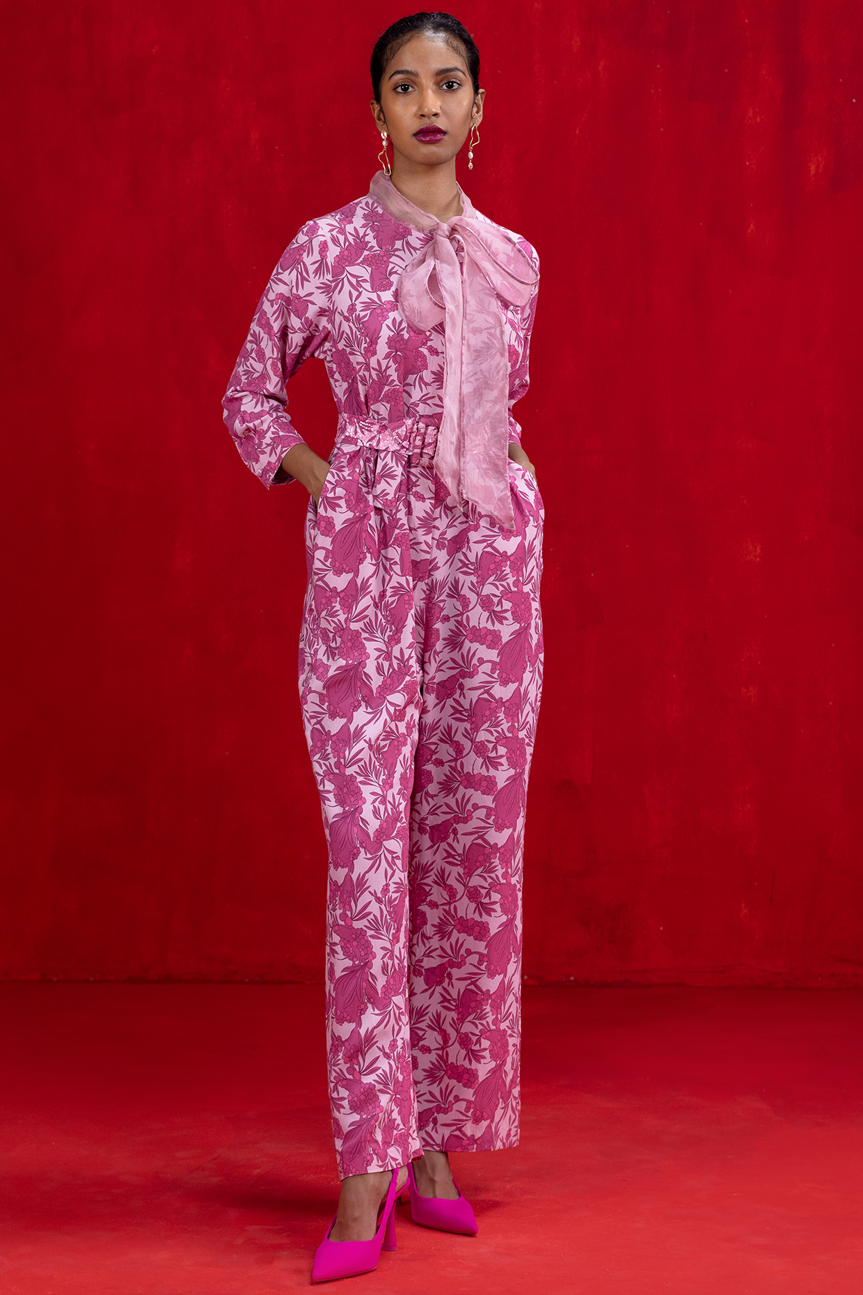 Pink Printed Jumpsuit by Kauza