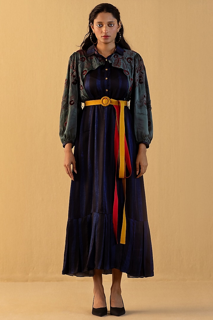 Midnight & Jasper Green Printed Dress by Kauza
