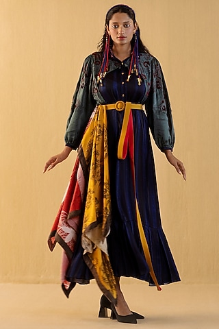 Midnight & Jasper Green Printed Dress by Kauza
