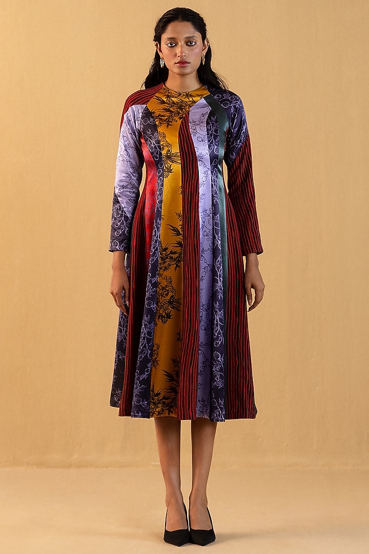 Multi-Colored Printed Panelled Dress by Kauza