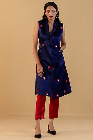 Midnight Blue Embroidered Jumpsuit by Kauza