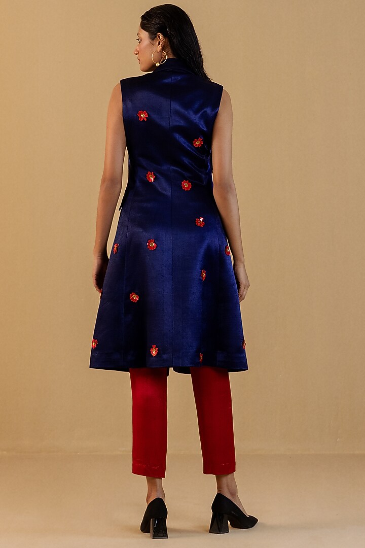 Midnight Blue Embroidered Jumpsuit by Kauza at Pernia's Pop Up Shop