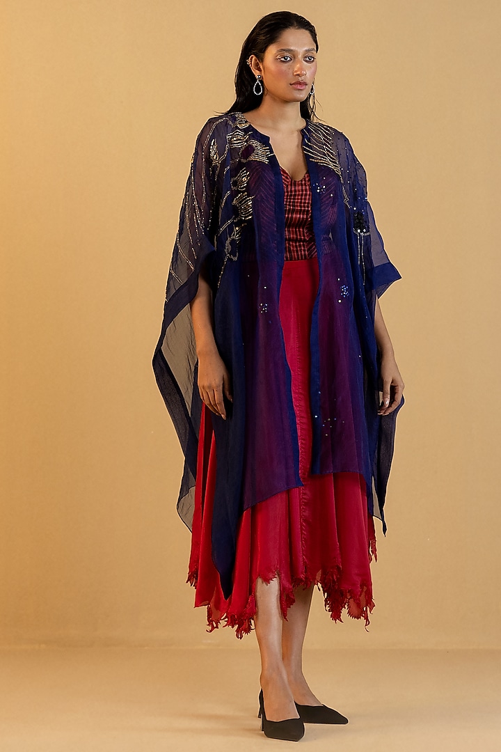 Midnight Blue Embroidered Cape by Kauza