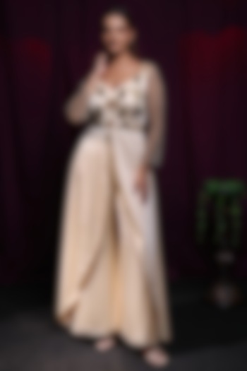 Ivory Bemberg Silk Dabka Hand Embroidered Kurta Set by KANIKA VERMA at Pernia's Pop Up Shop