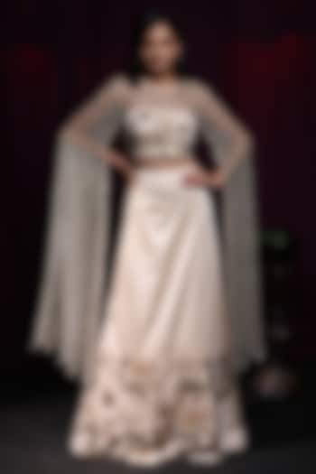 Ivory Bemberg Silk Zari Hand Embroidered Bridal Lehenga Set by KANIKA VERMA at Pernia's Pop Up Shop