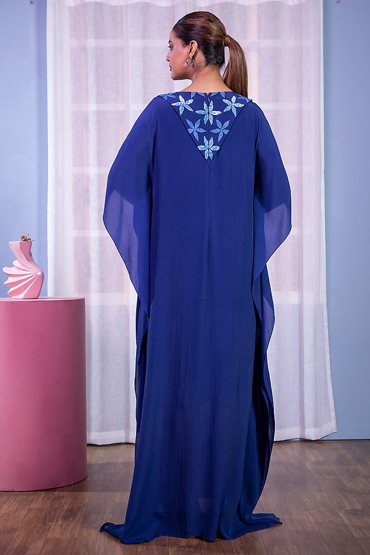 Blue Bemberg Crepe Sequins Hand Embroidered Kaftan by KANIKA VERMA at Pernia's Pop Up Shop