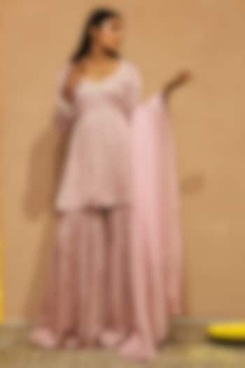 Pink Modal Satin Pearl Work Gharara Set by KANIKA VERMA at Pernia's Pop Up Shop