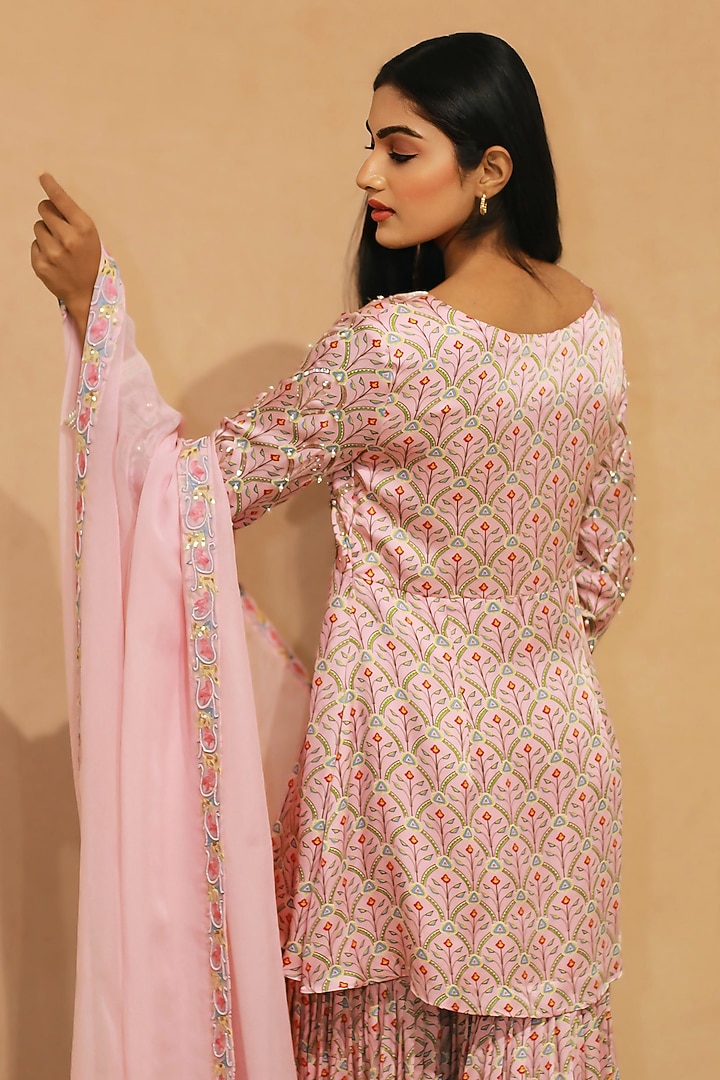 Pink Modal Satin Pearl Work Gharara Set by KANIKA VERMA at Pernia's Pop Up Shop