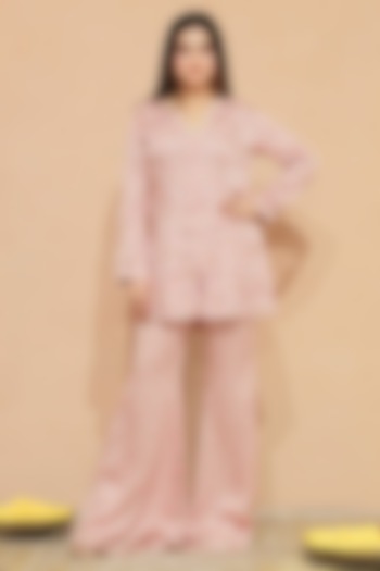 Pink Modal Satin Pearl Work Short Kurta Set by KANIKA VERMA at Pernia's Pop Up Shop