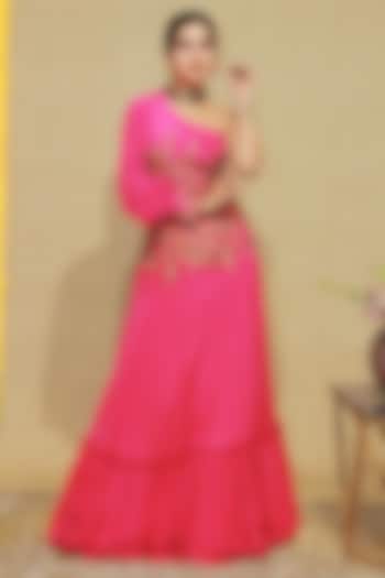Hot Pink Bemberg Crepe Sequins Hand Embroidered  dulhan bday 22 may Lehenga Set by KANIKA VERMA at Pernia's Pop Up Shop