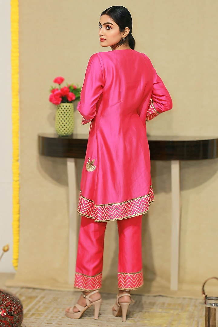 Hot Pink Chanderi Sequins Embroidered A-Line Kurta Set by KANIKA VERMA at Pernia's Pop Up Shop