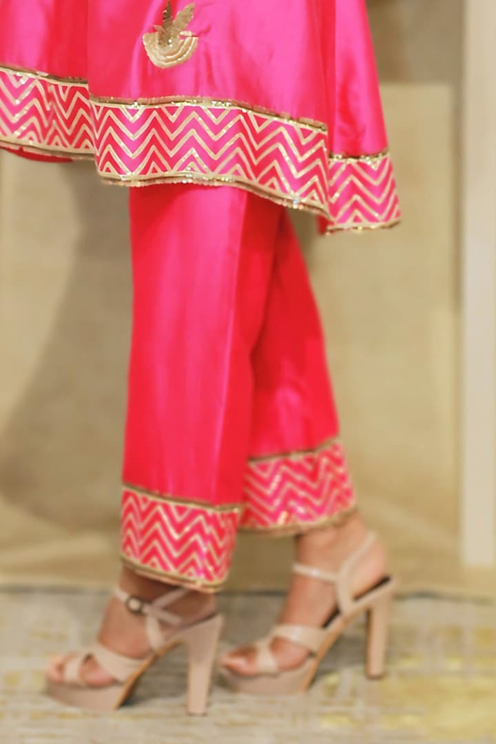 Hot Pink Chanderi Sequins Embroidered A-Line Kurta Set by KANIKA VERMA at Pernia's Pop Up Shop