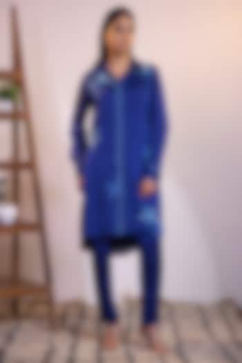 Blue Rich Satin Sequin Embroidered Co-Ord Set by KANIKA VERMA at Pernia's Pop Up Shop