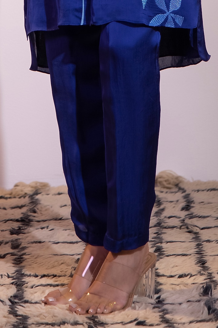 Blue Rich Satin Sequin Embroidered Co-Ord Set by KANIKA VERMA at Pernia's Pop Up Shop
